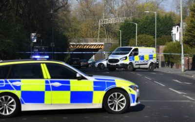 Police at the scene of a fatal crash on Wellington Road North, Stockport