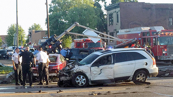 Aftermath of a vehicle crash in St. Ann, Mo.